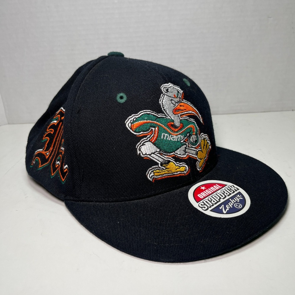 Vintage Miami Canes Snapback Hurricanes Hat Cap Embroidered Neon Zephyr Wool